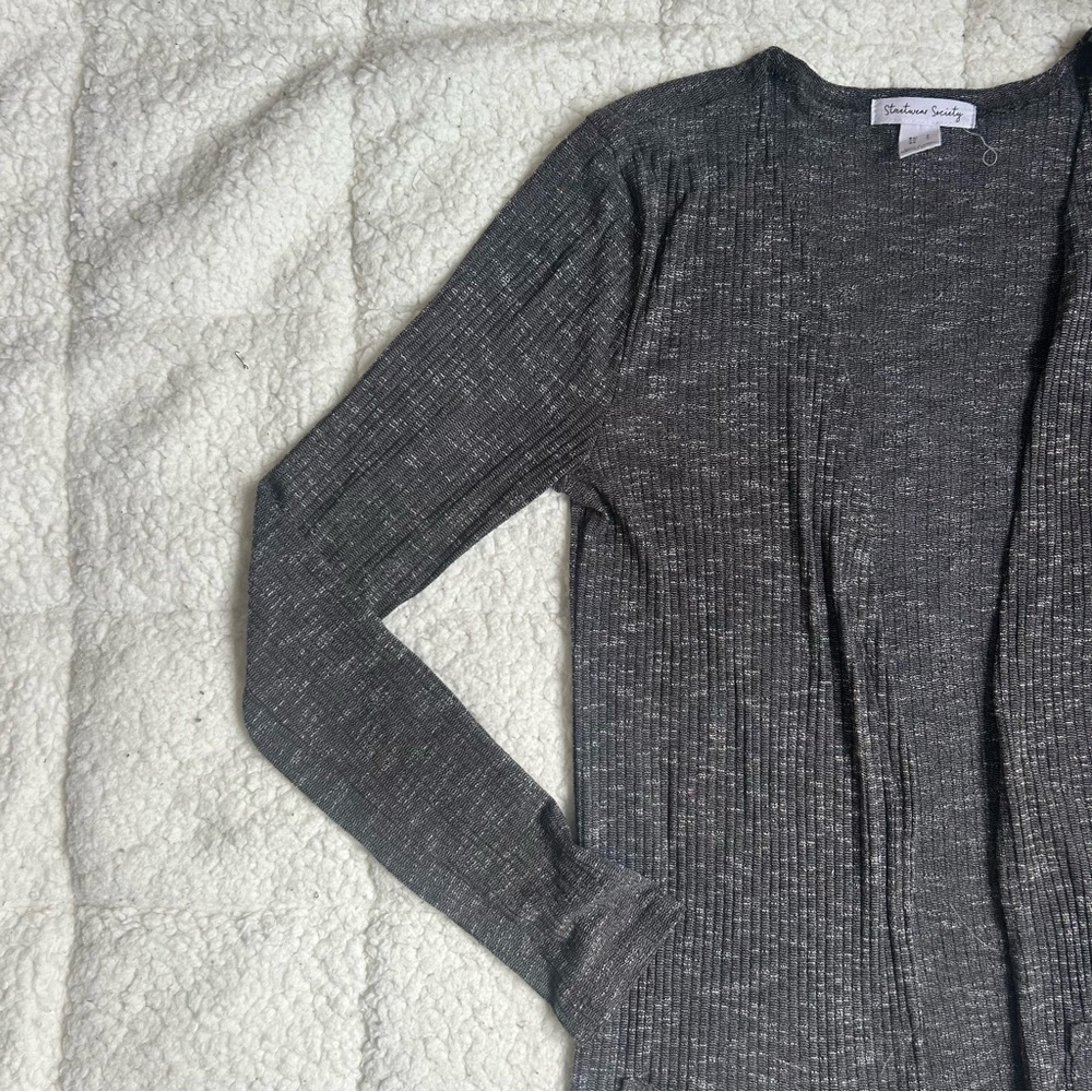 STREETWEAR SOCIETY- Long Grey Cardigan Sweater - Picture 4 of 12
